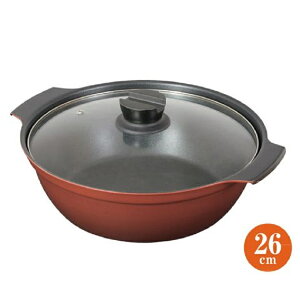 ふっ素加工IH対応ガラス蓋付卓上鍋26cm 旨味