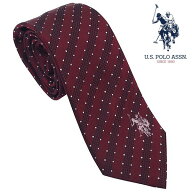 U.S.ポロ ネクタイ レッド ストライプ ドット柄 ピンクロゴ シルク100％ USPA-114 RDPK U.S.POLO ASSN ギ…