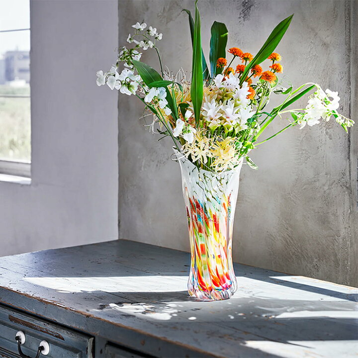 津軽びいどろ ガラス花瓶 花器 金彩 手造り 約43㎝ ぐじゃぐじゃ 