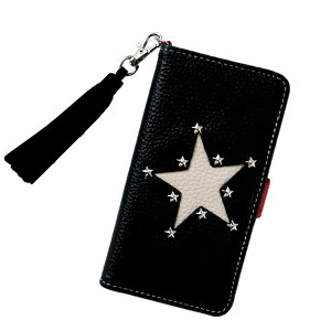 AQUOS Sense lite basic ケース 手帳型 SH-01K SHV40 SH-M05 702SH アクオス センス 星 スター スタッズ かわいい 「 白 黒 スター Big タッセル付き 」SANADesign サナデザイン