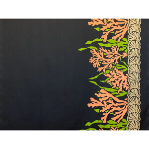 ハワイアンファブリック 綿ポリ 裾柄 ブラック コーラル HFN662