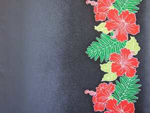 ハワイアンファブリック 綿ポリ 裾柄 ハイビスカス グレーブラック HFN493