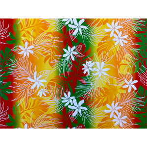 ハワイアンファブリック綿ポリ ボーダー柄/ティアレ/レッド・グリーン/HFR931