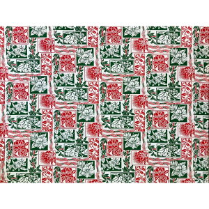 ハワイアンファブリック綿ポリ 全体柄/レッド・グリーン/ブロックデザイン/LW-24-953/HFB867