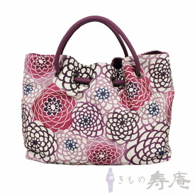 バッグ トートバッグ 栗山工房 栗山吉三郎バック 大きめ 和染バック 万寿菊 秋 ふっくら オフホワイト ワインレッド 花柄 和柄 京友禅 栗山工房 和洋兼用 軽量 日本製 正絹帯地使用 実用的 新品
