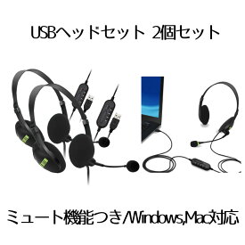 【送料無料】 usb ヘッドセット 2台セット テレワーク ミュート機能付き 両耳ボイスチャット用 ヘッドフォン PC Windows Mac対応 2-USHEDSET