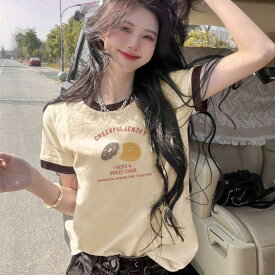 配色プリント半袖Tシャツ　ロゴTシャツ オーバーサイズ 韓国ファッション 秋 半袖　夏服 ダンス 衣装 韓国　クルーネック　オフェスカジュアル 10代　 オフェス　丸首　OL　カジュアル　人気　通学　通勤 夏 　韓国　カットソー　ストリート ロンT　