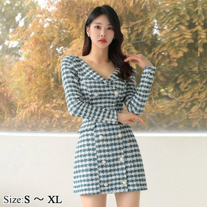 楽天市場】千鳥柄ツイードダブルワンピース(キャバドレス  