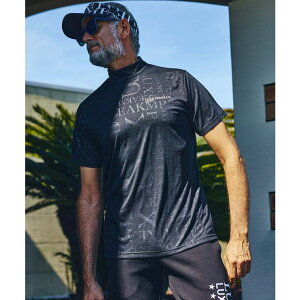SHIFFON LUXEAKMPLUS リュクスエイケイエムプラス ゴルフ ロゴパターン 半袖 モックネック Tシャツ カットソー メンズ おしゃれ かっこいい ブランド ゴルフウェア スポーツウェア GOLF スポーツ