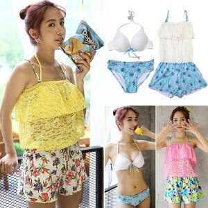HOYUKI ★2017年7月号【セブンティーン】掲載アイテム★水着 レディース 花柄 水着 ビキニ 3点セット/S/M/L/LL トレンド セパレート mizugi ロンパース大きいサイズあり 水着