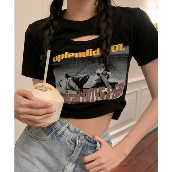 楽天市場】冬新作 フォトプリント カットアウト ショート丈チビTシャツ 