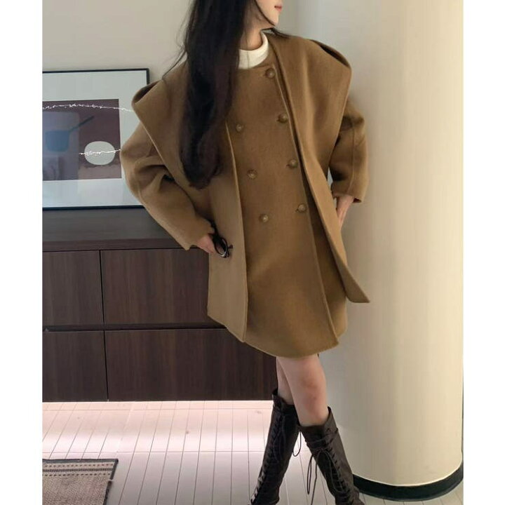 楽天市場】フードマフラー付きダブルブレストウールコート【AW  