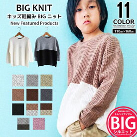 ZI-ON キッズ ニット セーター 子供服 長袖 男の子 女の子 ボーイズ ガールズ クルーネック BIG ビッグ 無地 切り替え アクリル ジュニア ロック カジュアル シンプル 韓国子供服 110cm 120cm 130cm 140cm 150cm