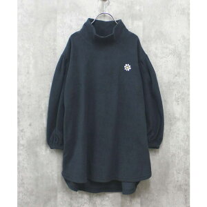 ZI-ON バルーン袖ハイネックBIGワンピース キッズ ワンピース マイクロフリース 子供服 女の子 BIGシルエット ビッグ ビック 刺繍 ボリューム袖 おしゃれ かわいい 秋物 秋服 ジュニア 韓国子供