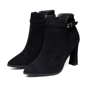 VICTORIA ブーツ ショートブーツ レディース ポインテッドトゥ ジップブーツ ヒール +8cm 大人 きれいめ おしゃれ フェイクレザー 合皮レザー 黒 ブラック 822E85139 シューズ・靴