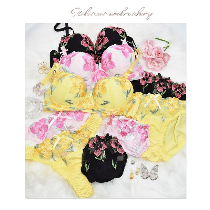 楽天市場】【3点セット】大輪花柄刺繍ブラ＆ショーツセット（Tバック＋  