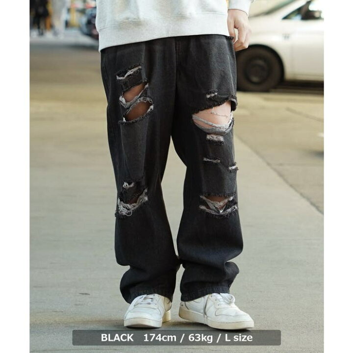 楽天市場】ONE 4 PREMIUM ◇ワイドバギー クラッシュ デニムパンツ 