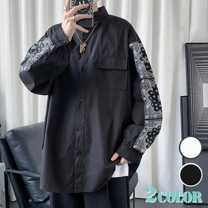 楽天市場】Decorative 柄シャツ バンダナ柄 袖プリント フラップ 