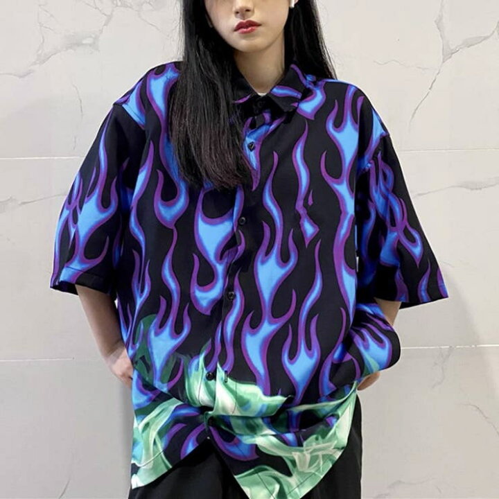 楽天市場】柄シャツ 炎柄 ファイヤー柄 ビッグシルエット 燃える 半袖 