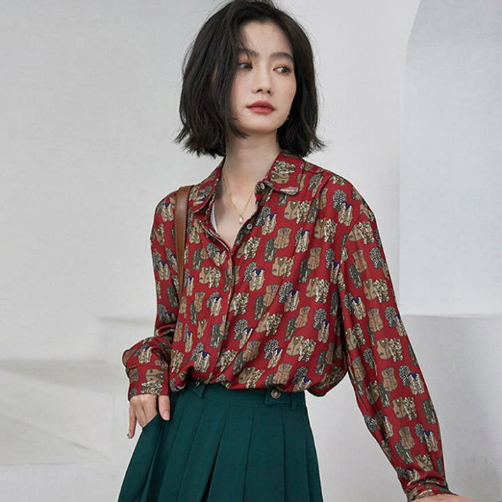 楽天市場】柄シャツ アート 長袖シャツ 長袖 オーバーサイズ ジレ  