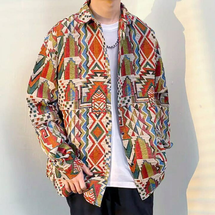 楽天市場】Decorative 柄シャツ ジャカード オルテガ柄 ネイティブ柄 