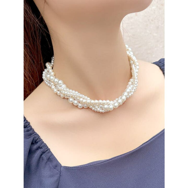 楽天市場】Retica ねじれデザイン多重大小パールショートネックレス 