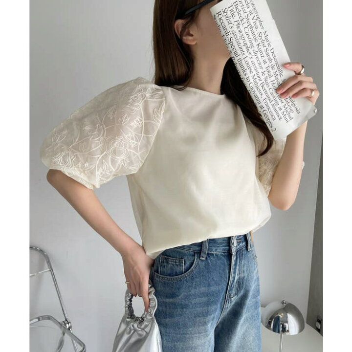 楽天市場】花柄 刺繍 ボリュームスリーブ オーガンジー ブラウス 