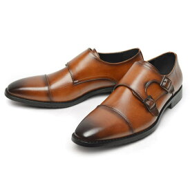 ShoeSquare ビジネスシューズ メンズ 革靴 幅広 ロングノーズ 防滑 ダブルモンク レースアップ 外羽根 レザー キングサイズ 紳士靴冠婚葬祭パーティー 【★】 シューズ・靴