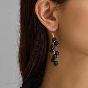 Melody Accessory イヤリング ピアス 日本製 黒 ぶどう 大ぶり ジャラ ブラック まる 球体 ねじばね式 K18GP 個性的 おしゃれ ブランド レイヤード アクセサリー アクセサリー