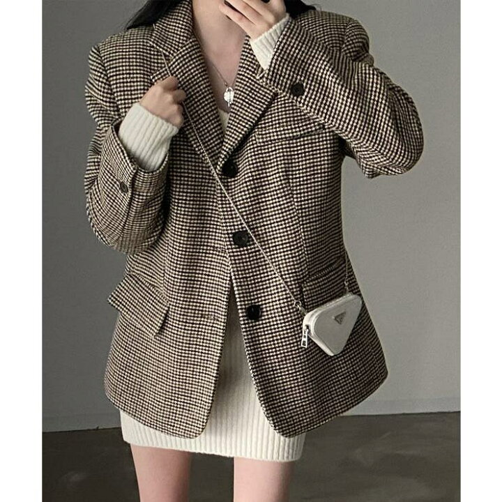 楽天市場】ウールライクチェックテーラードジャケット アウター  