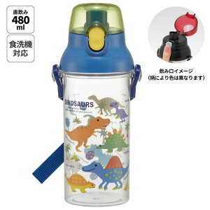Skater 水筒 キッズ ワンタッチ プラスチック 直飲み クリア ボトル 480ml skater スケーター PSB5TR 透明 ディノサウルス 恐竜 ダイナソー 男の子 男子【キャラクター 子供 かわいい ワンプッシュ