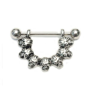 ピアス専門店HOMESLICEPRODUCTIONS ニップルバーベル 14G 7スカルシールド【ボディピアス/ボディーピアス/ニップルピアス/耳ピアス/316Lステンレス/アクセサリー/セクシー】 アクセサリー