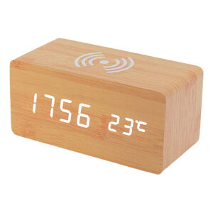 GOLWIS 置き時計 韓国インテリア 韓流 木製 LED デジタル 時計 多機能 シンプル ナチュラル 木材 木目 Qi チー 充電 ワイヤレス充電 スマホ充電 充電器 アラームカレンダー 温度 音感 センサー 明