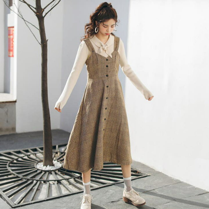 楽天市場】グレンチェック ワンピース 大人 ジャンパースカート ロング  