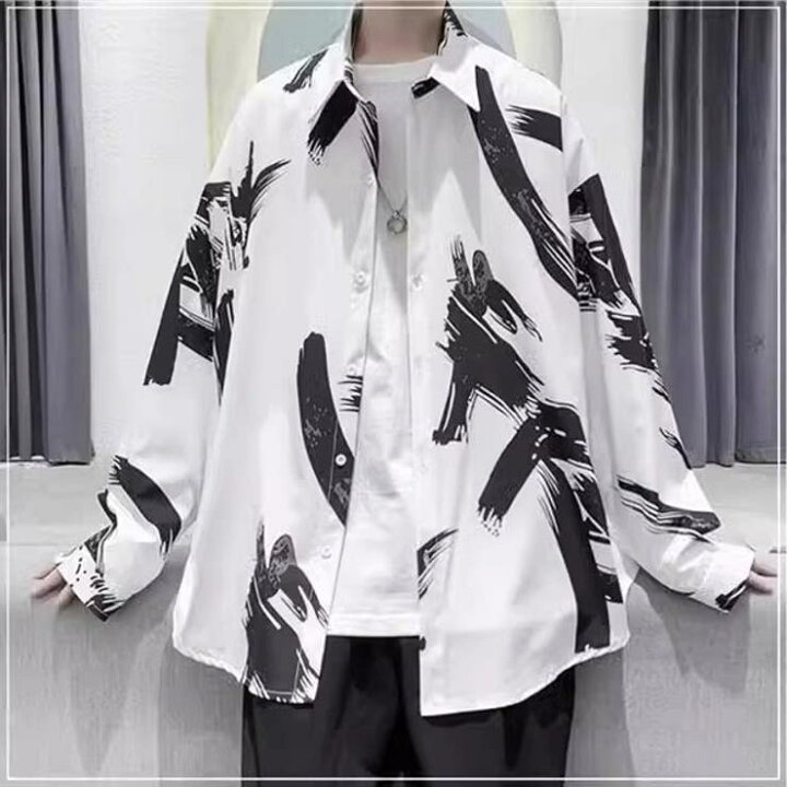 楽天市場】Decorative 柄シャツ 筆絵 グラフィティ 和柄 墨 プリント 