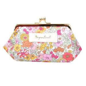 AVVENTURA ポーチ 小物入れ レディース 女子 安心の日本製 花柄 ポーチ がま口 口金 玉付き 化粧ポーチ 大きめ コスメポーチ メイクポーチ花柄生地 ファッション 小物 多機能 大人 大学生 高校