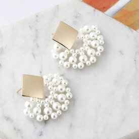 gulamu jewelry 扇パール ピアス スクエア 四角 しかく ゴールド パール 上品 結婚式 二次会 パーティ 大人 エレガント およばれプレゼントギフト 贈り物 レディース 女性 彼女 大人 sv925 秋 冬 韓国 個性的 プチプラ 人気