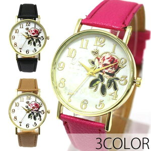 腕時計アパレル雑貨小物のSP バラの花と蝶々が文字盤にデザインされたラグジュアリーウォッチ フラワーデザイン PUレザーベルト SPST052 レディース腕時計 アクセサリー