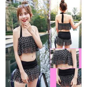 Pinky&Refine バイカラー水着★2点セット(水着 レディース 体型カバー ワイヤービキニ 三角ビキニ バンドゥ 2点セット スカート セット プールジム 旅行用 水着