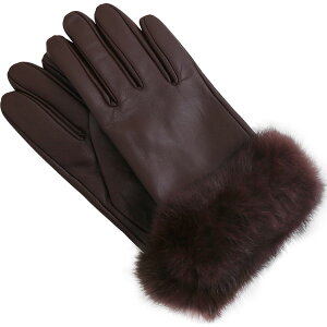 sankyo shokai 手袋 レディース レザーグローブ スマホ対応 ラビット ファー トリミング ラム 本革 グレージュ ボルドー キャメル ブラウン ブラック 黒 暖かい スマートフォン タッチパネル 母