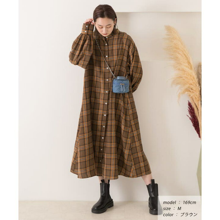 12/29まで】AURALEE ブラウン チェック ロングシャツワンピース 楽天 