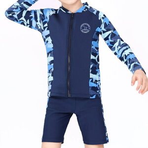 Kids Teddy 【紫外線カット率99.9%以上】キッズ 水着 男の子 全13色 3点セット 帽子付き 前開き ラッシュガード パンツ 夏 海 プール 90cm 100cm 110cm 120cm 130cm 140cm 総柄 セットアップ ファスナ