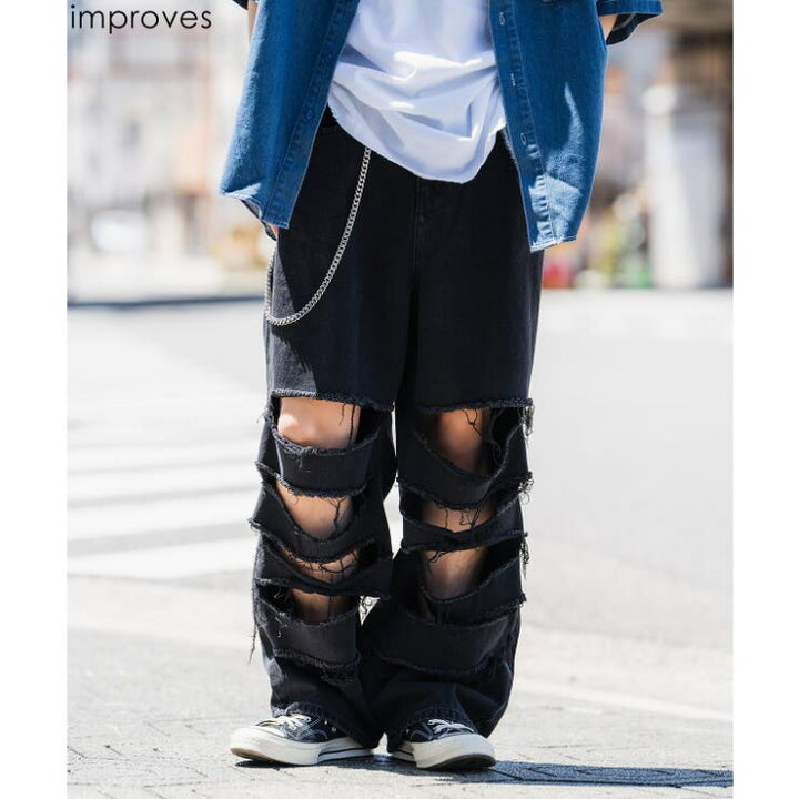 ストレート アメカジ デニムパンツ ストリート ダメージ加工