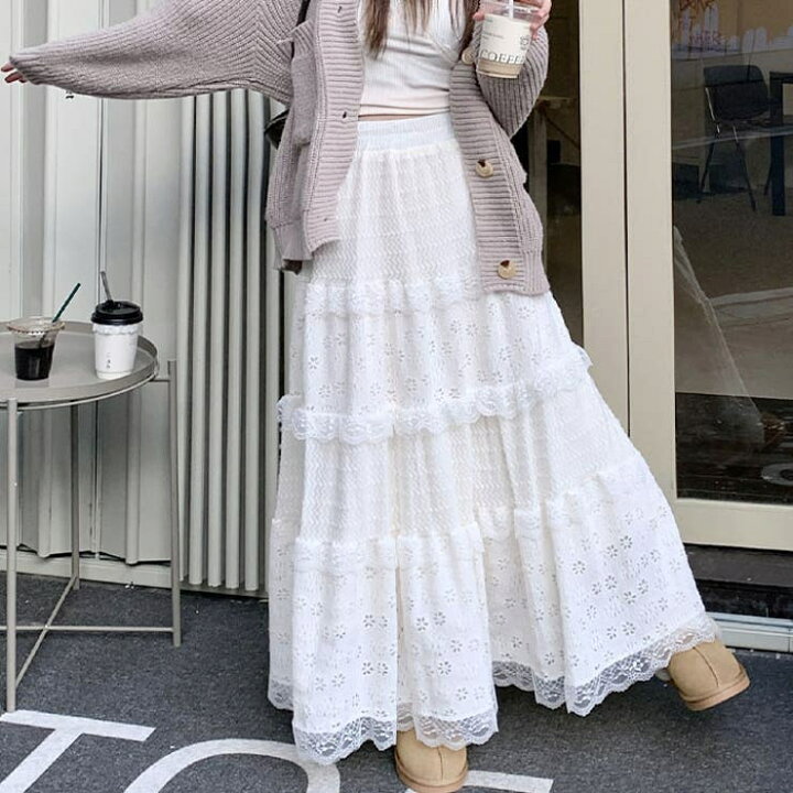 楽天市場】Outfitter lab フラワーレースティアードロングスカート 