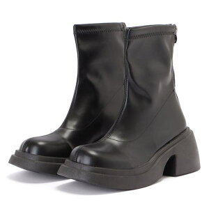 レースレディース バックファスナー付きベーシックレザー調ショートブーツ 女性 レディース 靴 シューズ 秋 冬 合皮 フェイクレザー シンプル ラウンドトゥ 厚底 ボリューム トレンド感 シ