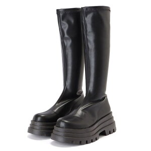 レースレディース 【ショート/ロング】ボリュームソールベーシックレザー調ブーツ 女性 レディース 靴 シューズ 秋 冬 合皮 フェイクレザー 厚底 ラウンドトゥ トラックソール 丸みフォル