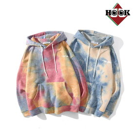 HOOK タイダイ柄パーカー カップル ペアルック お揃い 服 冬 秋 ビッグシルエット メンズ レディース オーバーサイズ ユニセックス 韓国ライク おそろ オルチャン ファッション ストリート 個性派 トップス
