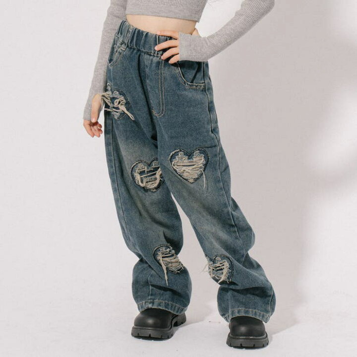 楽天市場】URBAN CHERRY ハートダメージデザインストレートデニム 