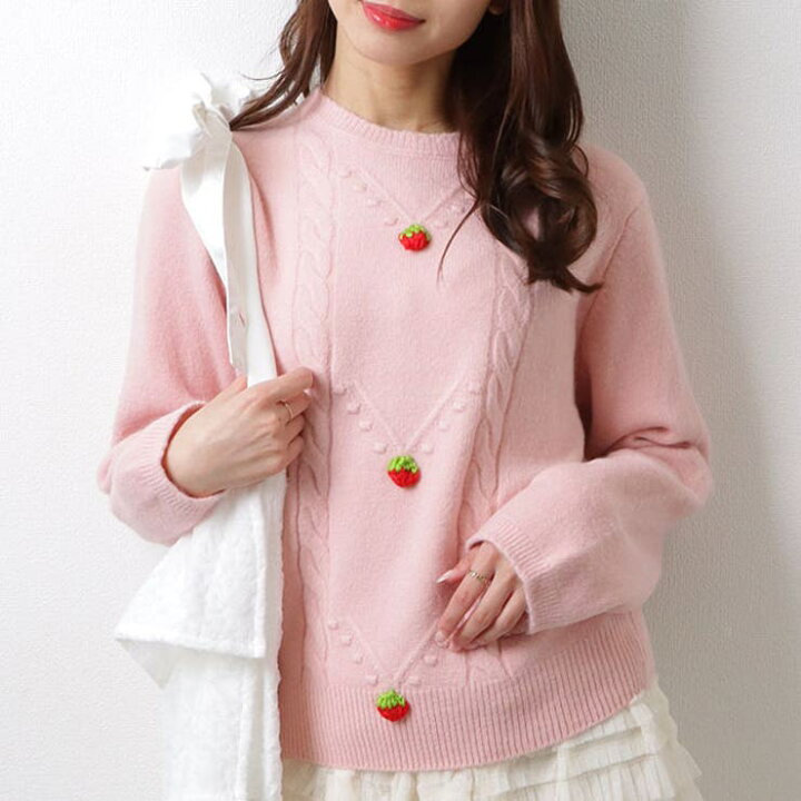 楽天市場】【店内全品5%OFF】ストロベリー モチーフ付き クルーネック 