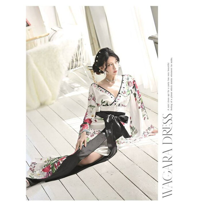 楽天市場】キャバドレス 和柄 着物ドレス 白 花魁 和柄ドレス  